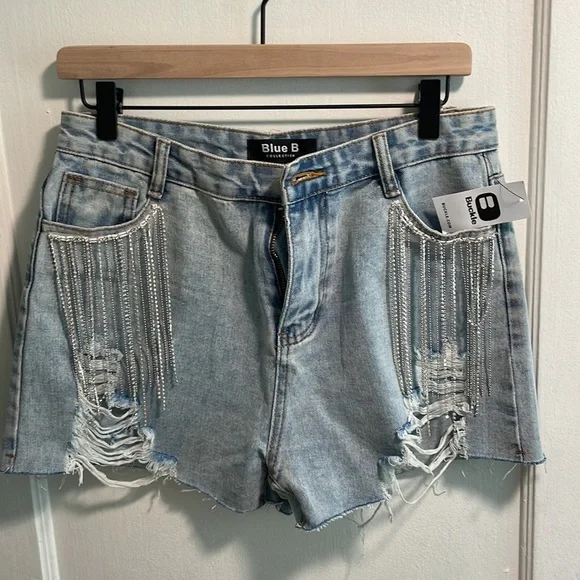Blue B Ultra High Rise Rhinestone Fringe Short